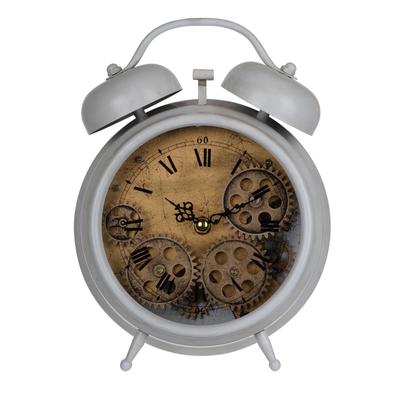 10" White and Gold Contemporary Table Clock with Mechanical Gears