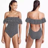 J. Crew Swim | J. Crew Black With White Polka Dot Off-The-Shoulder One Piece Swimsuit 6 | Color: Black/White | Size: 6