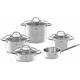 Fissler San Francisco 5-Piece Stainless Steel Saucepan Set with Glass Lids Suitable for Induction Cookers All Hob Types (3 Saucepans, 1 Stewing Pot, 1 Saucepan Without Lid)