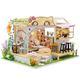 CUTEBEE Dollhouse Miniature with Furniture, DIY Wooden DollHouse Kit Plus Dust Proof and Music Movement, 1:24 Scale Creative Room Idea-Cat Coffee Garden