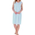 Slenderella Ladies Luxury Summer 40"/101.6cm Long Blue Small Embroided Flower 100% Soft Cotton Sleeveless Nightdress Button Up Round Neck Size Large 16/18