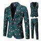 Men Christmas Print 3-Piece Blazer Fashion Slim Buttons Sweater Costume Suit for Christmas Includes Jacket Waistcoat and Pants Long Sleeve Lapel Pocket Cardigan