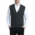 Kallspin Men's Big & Tall Knitted Gilets Cashmere Wool Cable Knit Sleeveless Cardigan Vest Sweater (Charcoal, 3XL-Tall)