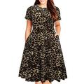 Nemidor Women's Round Neck Summer Casual Plus Size Fit and Flare Midi Dress with Pocket, Brown Leopard, 24 Plus