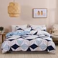 Geometric Printed Duvet Cover Sets Super King Size Soft Brushed Microfibre Nordic Geo Bed Quilt Covers Set with Zipper Closure Hotel Quality Check Striped Bedding Set for Kids Adult White Blue