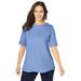 Plus Size Women's Stretch Cotton Cuff Tee by Jessica London in French Blue (Size 26/28) Short-Sleeve T-Shirt