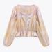 Zara Tops | New Zara Tie Dye Crop Blouse | Color: Cream/Tan | Size: M