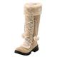 Aena Ray Women Retro Winter Long Boots Lady Warm Knee High Snow Boots Faux Fur Pompoms Lace-Up Zipper Round Toe Non-Slip Mid-Tube Bootie Shoes, Recommend Buying 1-2 Size Larger