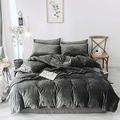 Lanqinglv Duvet Cover Set Double Bed Dark Grey Crushed Velvet Flannel Thick Bedding Sets with Zipper Closure Fleecy Warm Cozy Winter Quilt Cover and 2 Pillowcases