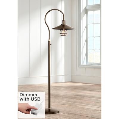 Wood Grain Arc Floor Lamp, Hunter Floor Lamp With Tray Table And Usb Port