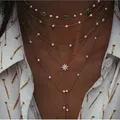 Collier bohème multicouche pour femme tour de cou géométrique lune et étoile plaque d'or bijoux