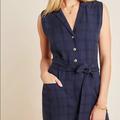 Anthropologie Pants & Jumpsuits | Anthropologie Brielle Navy Plaid Jumpsuit Sz L | Color: Blue | Size: L