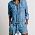 Free People Pants & Jumpsuits | Free People Chambray Denim Shortie Coveralls/Romper | Color: Blue | Size: S