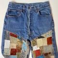 Levi's Jeans | Hp Levi’s Vintage Custom Leather Patchwork Hi Waist Button-Fly Jeans 24w 29l | Color: Red | Size: 0