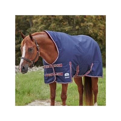 SmartPak Deluxe Stocky Fit High Neck Turnout Blanket with Earth Friendly Fabric - 74 - Medium (220g) - Navy w/ Merlot & Silver Trim & Silver Piping - Smartpak