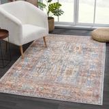 HOLI HOL-2300 9'2"x12' Traditional,Vintage Burnt Orange/Grass Green/Aqua/Ligth Blue/Yellow/Light Gray/Rose/Lime Green/Dark Pink Washable Area Rug - Hauteloom