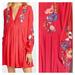 Free People Dresses | Free People Long Sleeve Tunic Dress Embroidered Deep V Knee Length Size Small | Color: Pink | Size: S