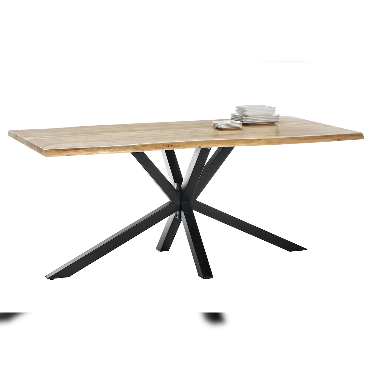 SIT Möbel Baumkante-Esstisch 180 cm aus Akazie | Platte 56 mm natur | Gestell Metall schwarz | B 180 x T 100 x H 80 cm | 15202-11 | Serie TABLES & CO Image
