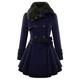 TYQQU Women's Winter Collar Coat Faux Fur Elegant Long Coat Double Breasted Belted Woolen Jacket Casual Coat Navy Blue L