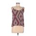 Hollister Sleeveless Blouse: V Neck Spaghetti Straps Burgundy Chevron/Herringbone Tops - Women's Size Medium