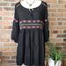 American Eagle Outfitters Tops | Aeo Black Embroidered Peasant Tunic Dress Keyhole Bell Sleeve Size S C | Color: Black | Size: S