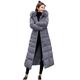 TIMEMEAN Padded Coat with Fur Hood Women Long Down Jacket Gray L