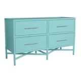 David Francis Furniture Venice Collection 4 Drawers 54" W Double Dresser Wood/Wicker/Rattan in Blue | 32 H x 54 W x 20 D in | Wayfair