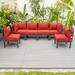 LeisureMod 6-Piece Patio Sectional Aluminum w/ Cushions Metal in Red | Wayfair CSBL-6R