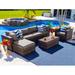 Latitude Run® Sorrento 7 Piece Rattan Sectional Seating Group w/ Cushions Synthetic Wicker/All - Weather Wicker/Wicker/Rattan in Brown | Outdoor Furniture | Wayfair