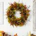 Primrue 32" Wreath Traditional Faux in Orange/Red | 32 H x 32 W x 6 D in | Wayfair 8C45F9E94D9B4C9F85AB15BC062D911C