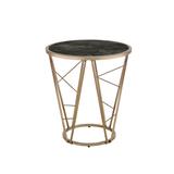 Modern Style Cicatrix End Table, Faux Black Marble Glass & Champagne Finish