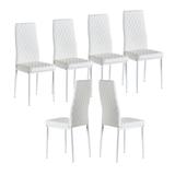 set of 6 White Modern Minimalist Dining Chair, Fireproof Leather, Sprayed Metal Pipe, Diamond Grid Pattern