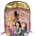 Disney Accessories | Disney Princess 17 Inch Pink & Gold Backpack With 6 Princesses, School Bookbag | Color: Gold/Pink | Size: Osg