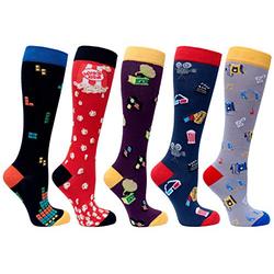 Socks n Socks-Women 5-Pairs Luxury Cotton Colorful Cool Fun Knee high Socks - Multicoloured - One Size