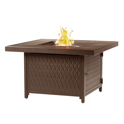 Square 42 in. x 42 in. Aluminum Propane Fire Pit Table with Glass Beads, Two Covers, Lid, 57,000 BTUs