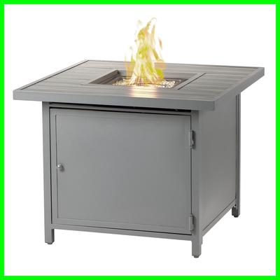 Square 32 in. x 32 in. Aluminum Propane Fire Pit Table with Glass Beads, Two Covers, Lid, 37,000 BTUs - N/A
