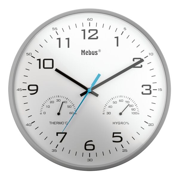 Mebus Quarz-Wanduhr mit Thermometer und Hygrometer 16182 Ø 30 cm grau grau, 30 cm Image