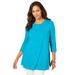 Plus Size Women's Stretch Knit Swing Tunic by Jessica London in Ocean (Size 22/24) Long Loose 3/4 Sleeve Shirt