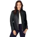 Plus Size Women's Zip Front Leather Jacket by Jessica London in Black (Size 12 W)