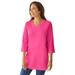 Plus Size Women's Perfect Three-Quarter Sleeve V-Neck Tunic by Woman Within in Raspberry Sorbet (Size 5X)