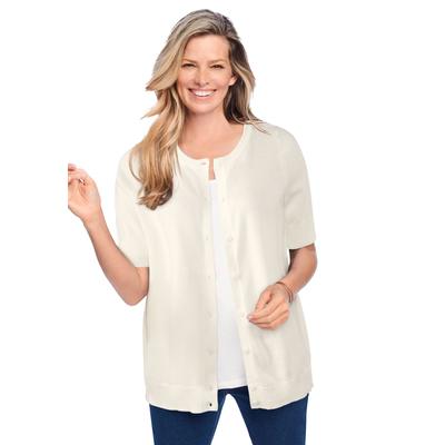 Plus Size Women's Perfect Elbow-Length Sleeve Cardigan by Woman Within in Ivory (Size 3X) Sweater