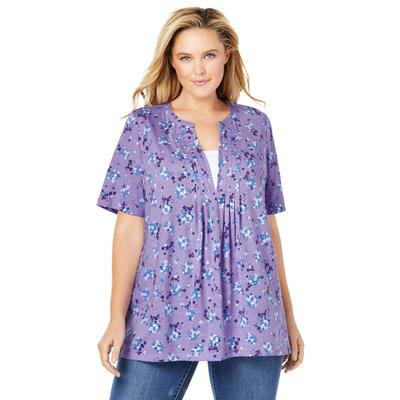 Plus Size Women's 7-Day Layer-Look Elbow-Sleeve Tee by Woman Within in Soft Iris Ditsy Bouquet (Size 30/32) Shirt