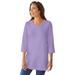 Plus Size Women's Perfect Three-Quarter Sleeve V-Neck Tunic by Woman Within in Soft Iris (Size 1X)