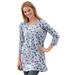 Plus Size Women's Perfect Printed Three-Quarter-Sleeve Scoopneck Tunic by Woman Within in Heather Grey Pretty Floral (Size 1X)