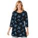 Plus Size Women's Perfect Printed Three-Quarter-Sleeve Scoopneck Tunic by Woman Within in Blue Rose Ditsy Bouquet (Size 5X)