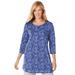 Plus Size Women's Perfect Printed Three-Quarter-Sleeve Scoopneck Tunic by Woman Within in French Blue Paisley (Size S)