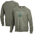 Men's Alternative Apparel Heathered Green Tulane Wave The Champ Raglan Pullover Sweatshirt