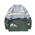 Autumn Winter Vintage Striped Sweater,Mens Grassland Cow Vintage Oversize Knitted Sweater,Long Sleeve Round Neck Knitted Pullover Jumper,M-2XL