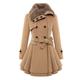 TYQQU Women's Winter Faux Fur Collar Coat Elegant Long Coat Double Breasted Belted Woolen Jacket Casual Coat Khaki 2XS