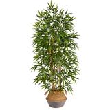 64" Bamboo Artificial Tree Natural Bamboo Trunks in Boho Chic Handmade Cotton & Jute Gray Woven Planter